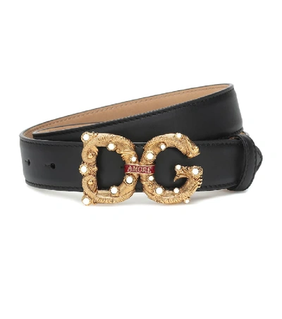 Dolce & Gabbana Amore Logo Buckle Leather Belt In Black
