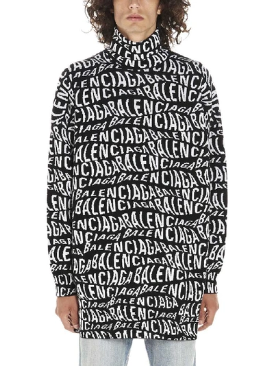 Balenciaga Waved Logo-jacquard Wool-blend Sweater In White