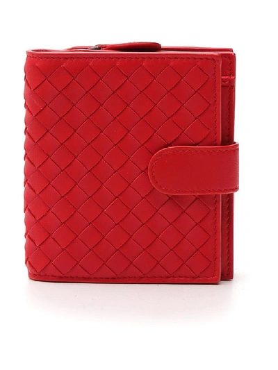 Bottega Veneta Woven Mini Wallet In Red