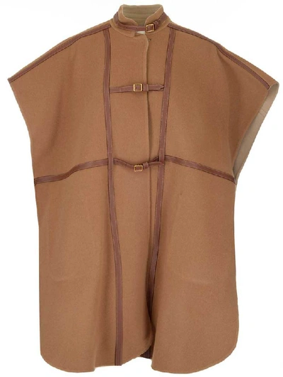 Burberry Leather Harness Detail Wool Blend Cape In Brown