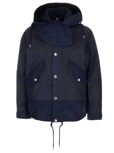 Burberry Twill Hooded Jacket In Blue