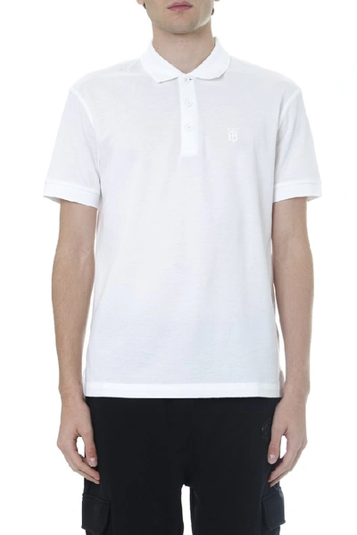 Burberry Logo Embroidered Polo Shirt In White
