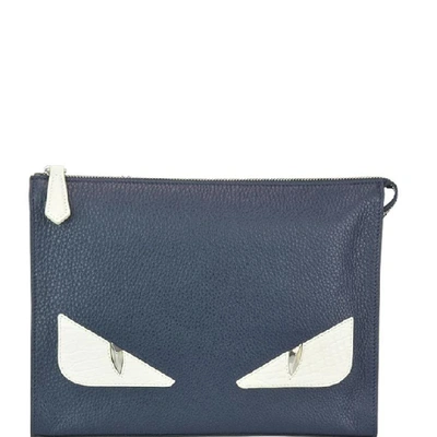 Fendi Bag Bugs Hammered Leather Pouch In Grey