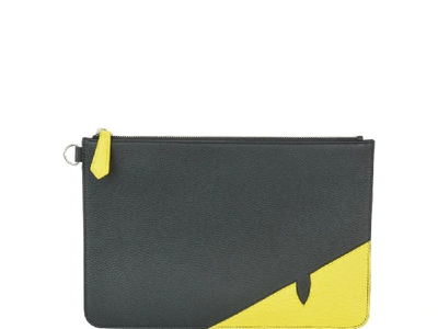 Fendi Bag Bugs Hammered Leather Pouch In Grey