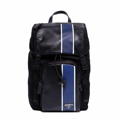 Prada Logo Foldover Drawstring Backpack In Black