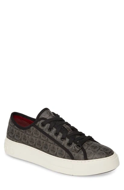 Ferragamo Anson Gancio Print Sneakers In Grey,black