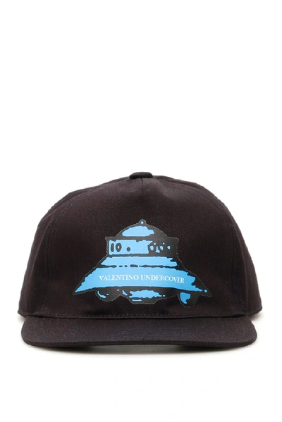 Valentino Garavani Vu Ufo Printed Cotton Baseball Hat In Dark Blue