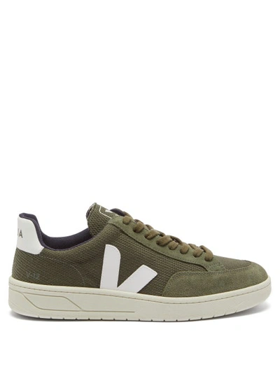 Veja V-12 Leather And Rubber-trimmed Suede And B-mesh Sneakers In Mossy Green