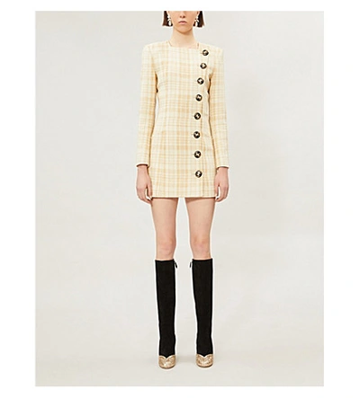 Alessandra Rich Buttoned Checked Wool-blend Tweed Mini Dress In Neutral