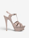 Saint Laurent Tribute Pink Sandals With Stiletto Heel And Cassandre In Leather Woman In Nude (nude)