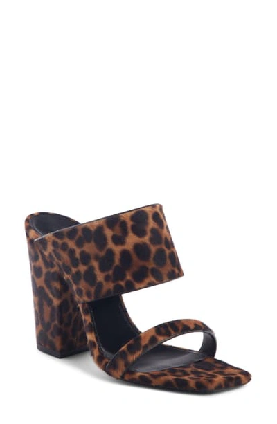 Saint Laurent Oak Genuine Calf Hair Double Band Mule Sandal In Leopard