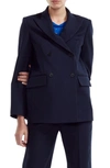 Maje Vidaia Double Breasted Blazer In Navy