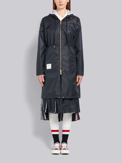 Thom Browne Center Back Long Hooded Navy Parka In Blue