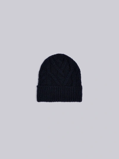 Thom Browne Aran Cable Hat In Blue