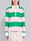 Thom Browne 4-bar Green Oversized Rugby Polo In Pink