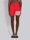Thom Browne Snap Front Swim Short In Solid Swim Tech W/ 4 Bar Print In Red