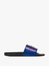 GIVENCHY GIVENCHY BLUE LOGO-EMBOSSED IRIDESCENT SLIDES,BH300LH0HE14144028