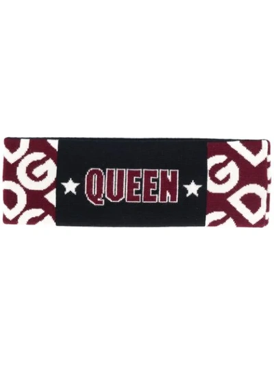 Dolce & Gabbana "queen" Logo Print Hairband In Black