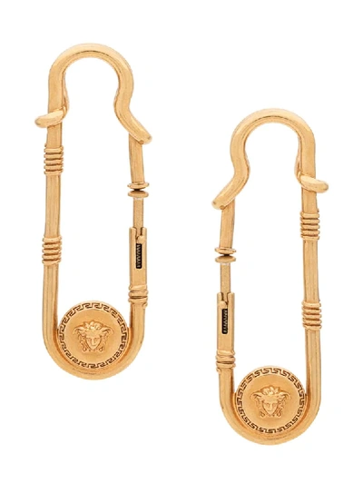 Versace Medusa Safety Pin Earrings In Gold