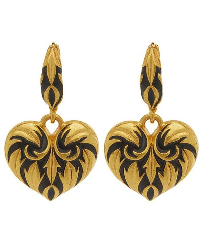 Oscar De La Renta Gold-tone Painted Heart Drop Earrings