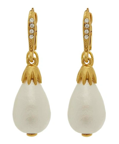 Oscar De La Renta Gold-tone Pavrystal Pearl Drop Earrings