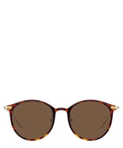 Linda Farrow Linear Gray Oval Sunglasses In Tortoiseshell