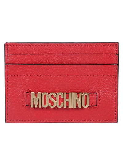 Moschino Lettered Logo Leather Card Holder In Red