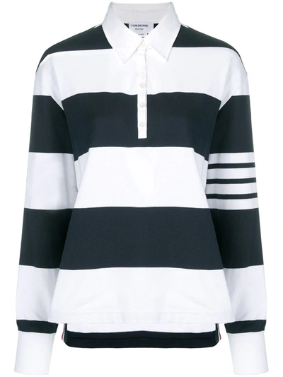 Thom Browne 4-bar Striped Rugby Polo In Blue