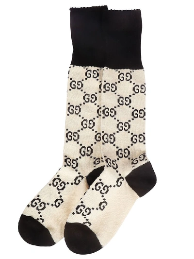 Gucci Logo Socks In Ivory/black