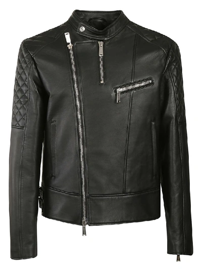Dsquared2 Leather Biker Jacket W/ Quilted Details In Black