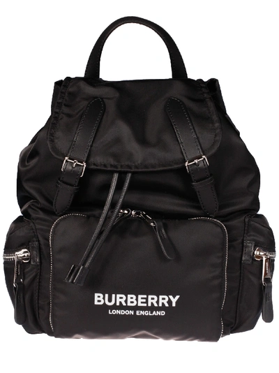Burberry Medium Logo Print Backpack In Black