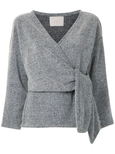 Framed Knitted Wrap Top In Grey