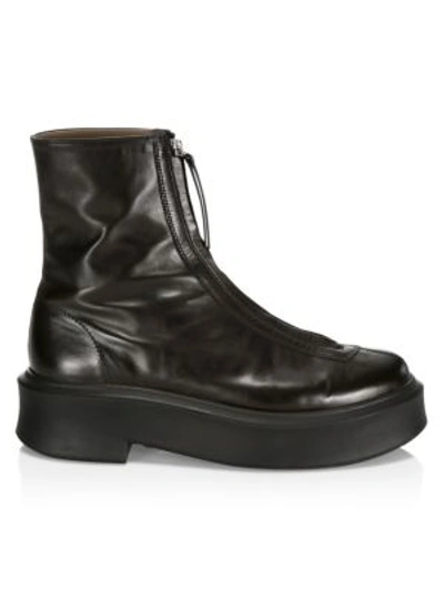 The Row Zippered Platform Leather Combat Boots In Black