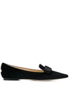 Jimmy Choo Gala Flache Spitze Schuhe Aus Schwarzem Samt Mit Eidechsen-print In Black