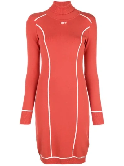 Off-white Red Women's Atheletic Logo Turtleneck Fitted Dress