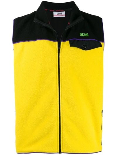 Gcds Colour Block Fleece Vest In Yellow