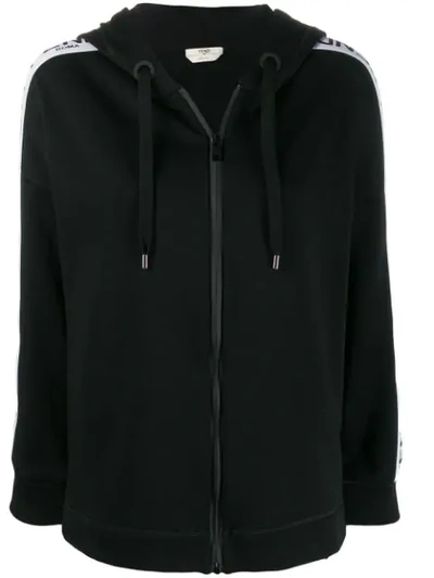 Fendi Roma Amor Zipped Hooded Jumper In Black