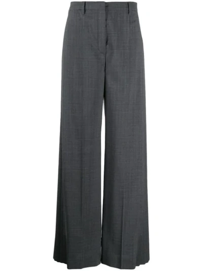 Prada Pleated Checked Wide-leg Pants In Grey