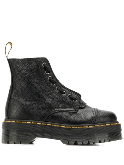 Dr. Martens Sinclair Combat Boot In Black Hammered Leather With A Large Treaded Sole