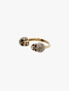 Alexander Mcqueen Woman Double-skull Ring With Crystals In 1535 Ottone