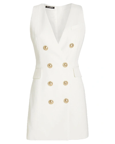 Balmain Tailored Double Breasted Wool Dress In White