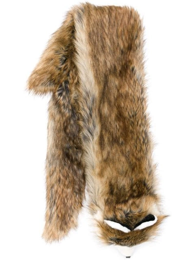 Moschino Faux Fur Fox Scarf In Brown