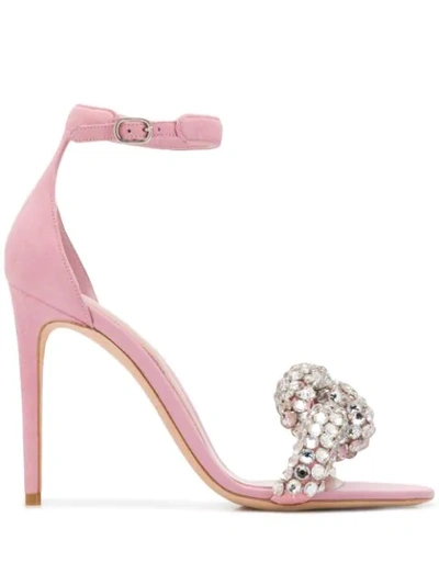 Alexander Mcqueen Embroidered Toe Strap Sandals In Pink