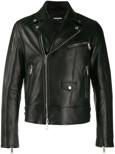 Dsquared2 Quilted Detailed Biker Jacket In Black