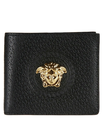 Versace Men's Genuine Leather Wallet Credit Card Bifold  Palazzo In Black