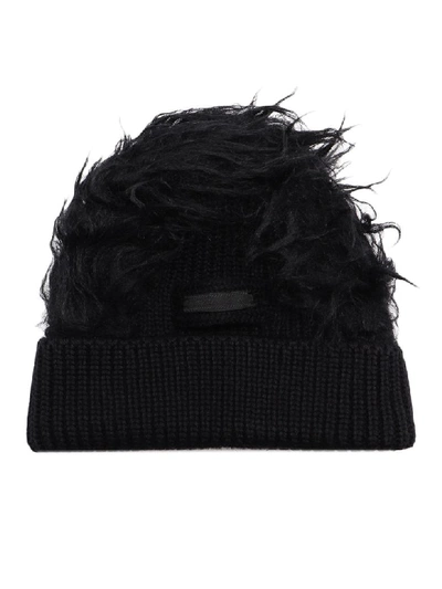 Prada Knitted Wool Beanie With Mohair In Black