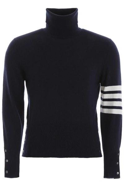 Thom Browne Dolcevita In Cashmere Con 4 Bar In Navy (white)