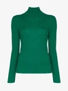 Plan C Turtleneck Ribbed Knit Top In Green