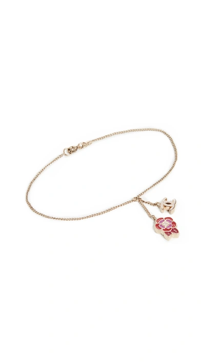 Pre-owned Chanel Red Gold Camellia Bracelet In Red/gold