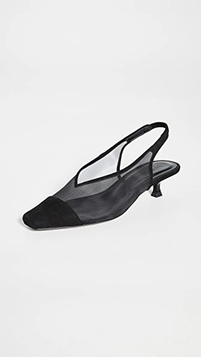 By Far Kendall Suede-trimmed Mesh Slingback Pumps In Black